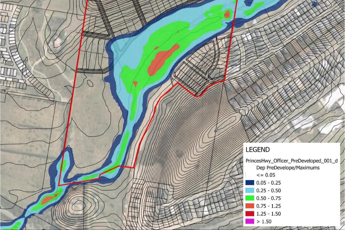 Water resource modelling map for Princess Highway Officer